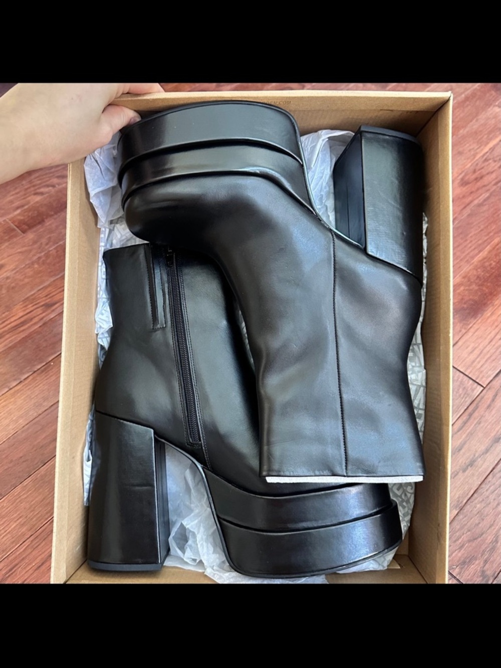 Steve‎ Madden Cobra Black Double Platform Block Heel Ankle Boots New Woman’s 10 - Picture 2 of 12